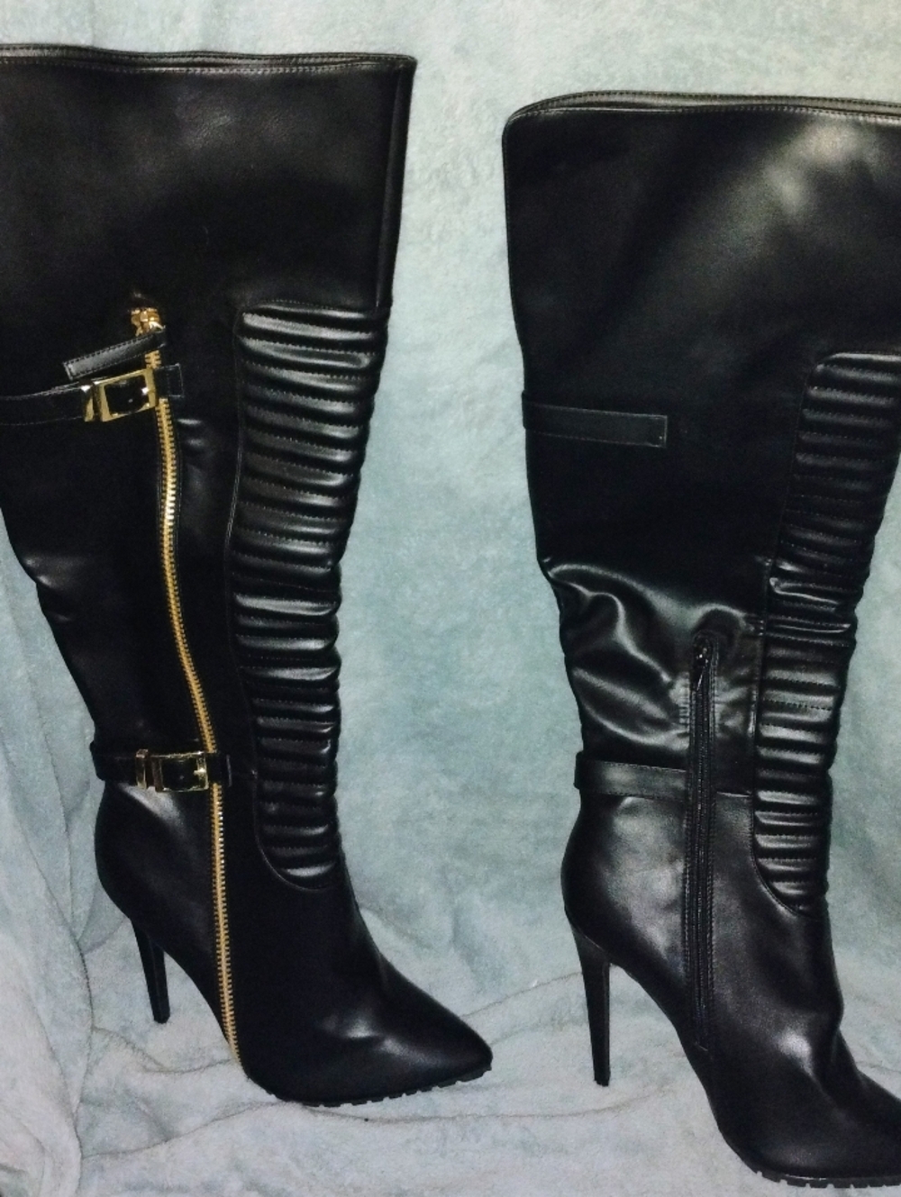 NWOT Shoedazzle Moto Loco Black Thigh High Wide Calf Size 11 Boots